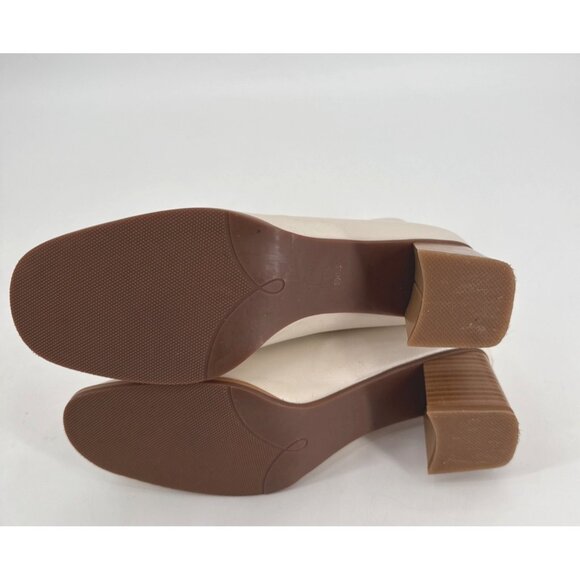 Ivory Leather Mid Block Heel Ankle Boots With Rear Zip Closure Womens Size 8.5 - Picture 11 of 12